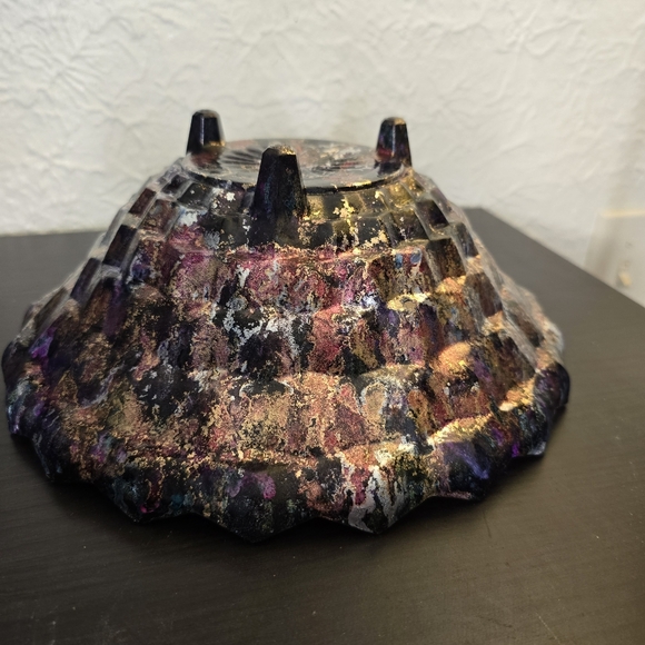 HANDCRAFTED Upcycled Glass Abstract Dish HANDPAINTED Tabletop Art Decor Bowl - Picture 10 of 17